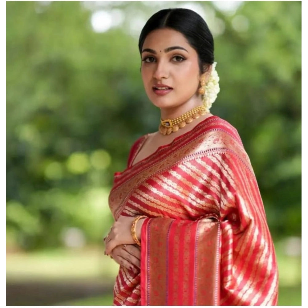 Women's Silk Printed Saree With Unstitched Blouse 5.5 Mtr (Pink)