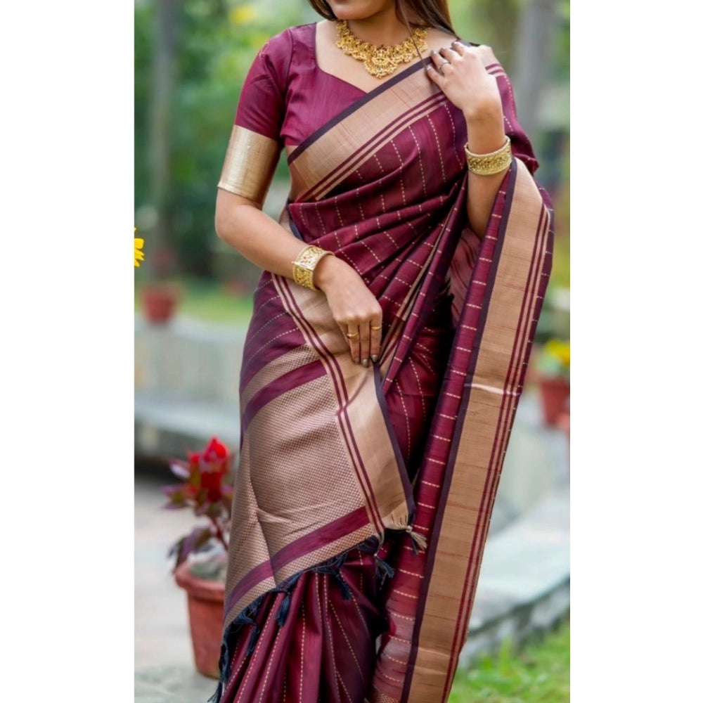 Women's Silk Printed Saree With Unstitched Blouse 5.5 Mtr (Maroon)