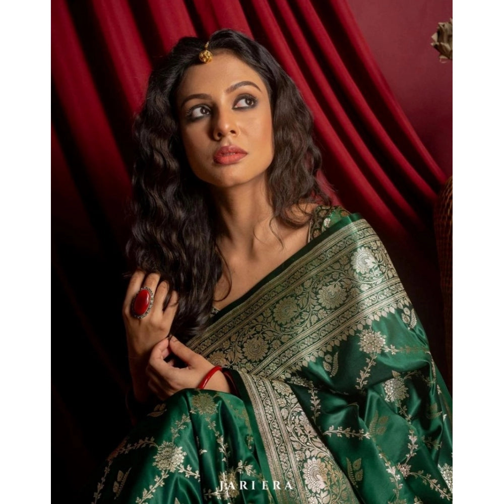 Women's Silk Printed Saree With Unstitched Blouse 5.5 Mtr (Dark Green)