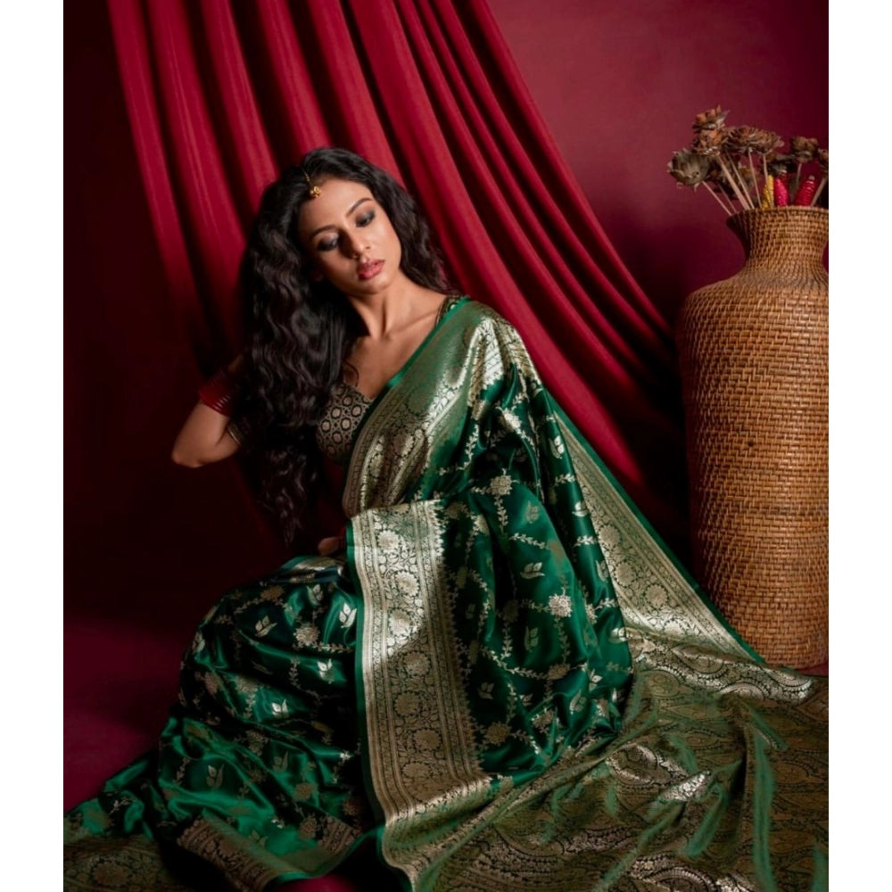 Women's Silk Printed Saree With Unstitched Blouse 5.5 Mtr (Dark Green)