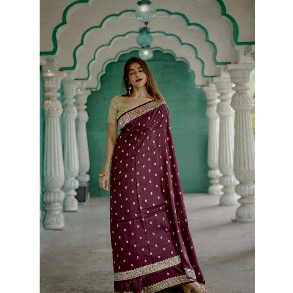 Women's Cotton Printed Saree With Unstitched Blouse 5.5 Mtr (Purple)