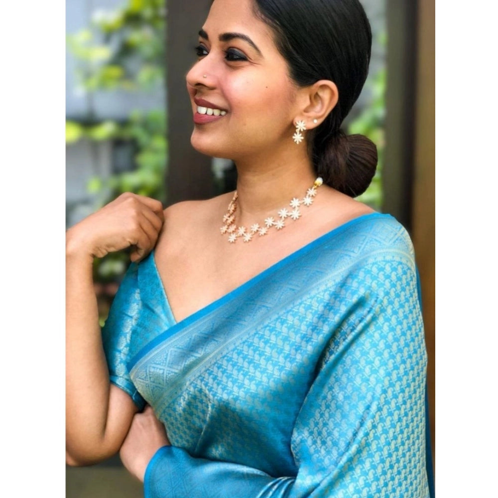 Women's Silk Printed Saree With Unstitched Blouse 5.5 Mtr (Sky Blue)