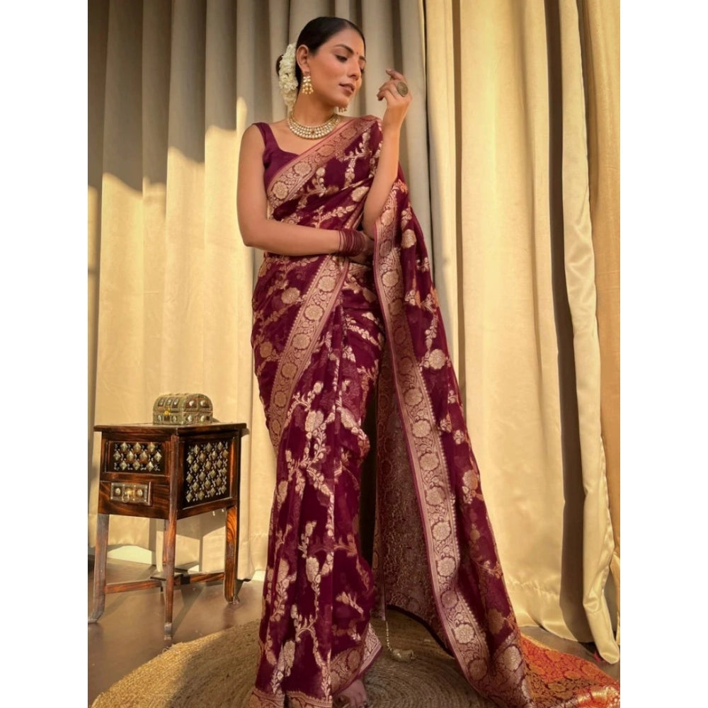 Women's Silk Printed Saree With Unstitched Blouse 5.5 Mtr (Maroon)