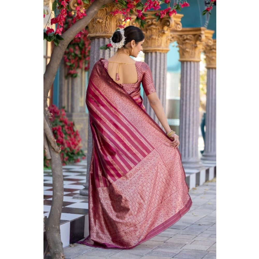 Women's Silk Printed Saree With Unstitched Blouse 5.5 Mtr (Pink)