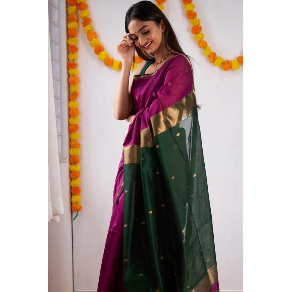 Women's Cotton Printed Saree With Unstitched Blouse 5.5 Mtr (Wine)