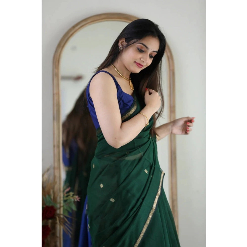 Women's Cotton Printed Saree With Unstitched Blouse 5.5 Mtr (Green)