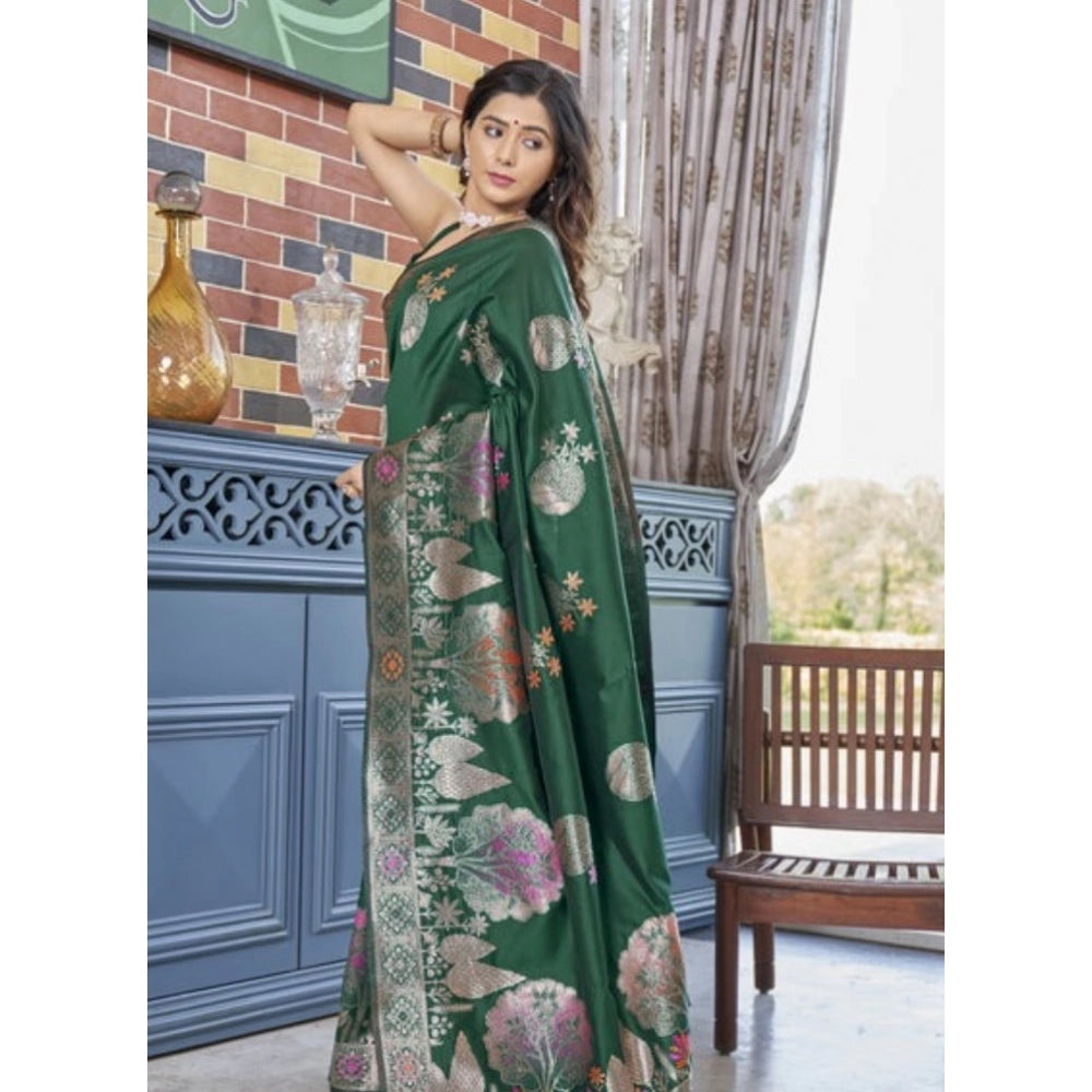 Women's Silk Printed Saree With Unstitched Blouse 5.5 Mtr (Green)