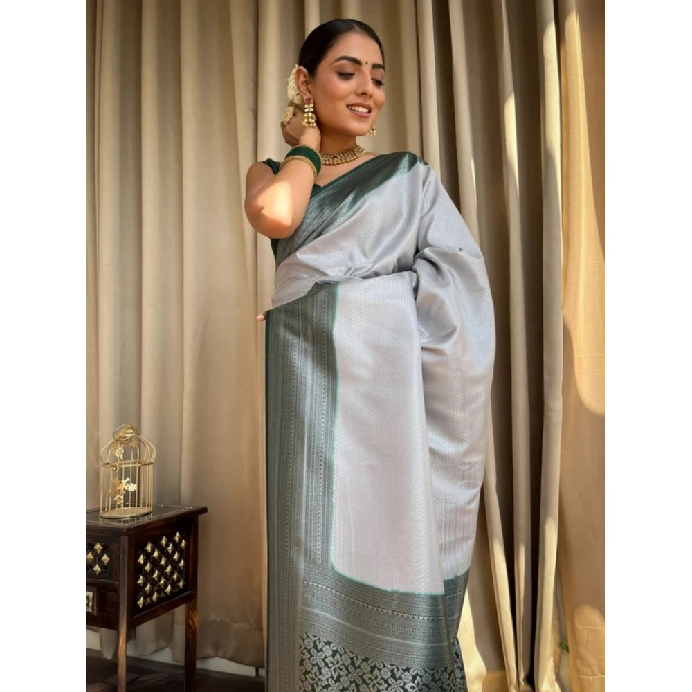 Women's Silk Printed Saree With Unstitched Blouse 5.5 Mtr (Grey)