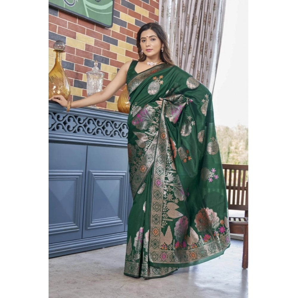 Women's Silk Printed Saree With Unstitched Blouse 5.5 Mtr (Green)