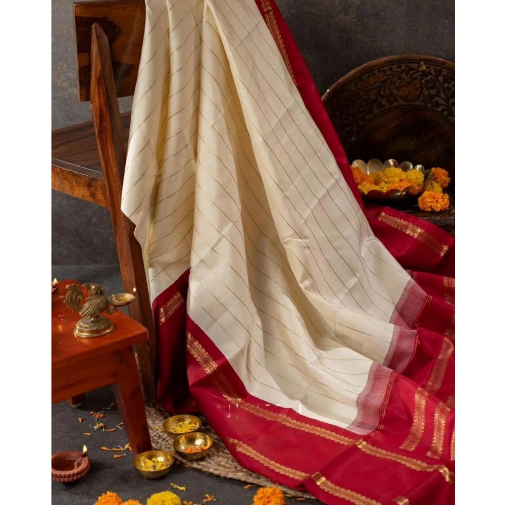 Women's Silk Printed Saree With Unstitched Blouse 5.5 Mtr (Off White)