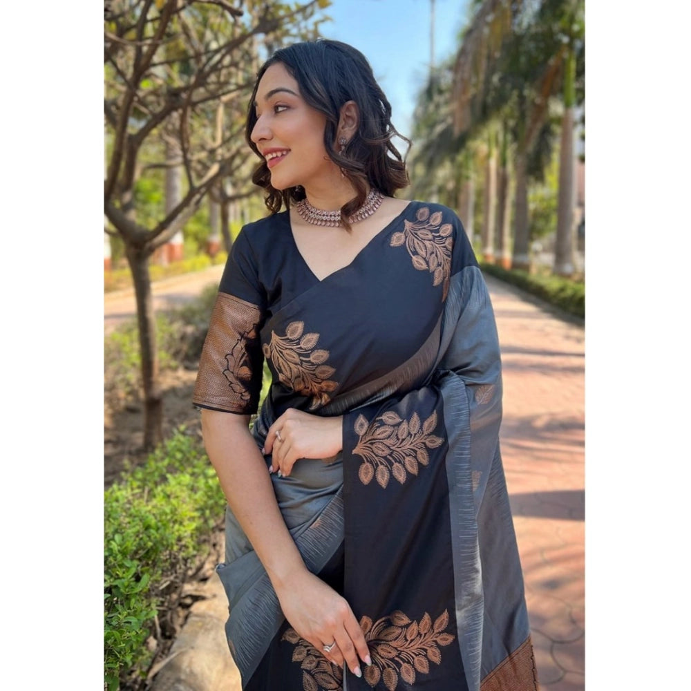 Women's Silk Printed Saree With Unstitched Blouse 5.5 Mtr (Grey)