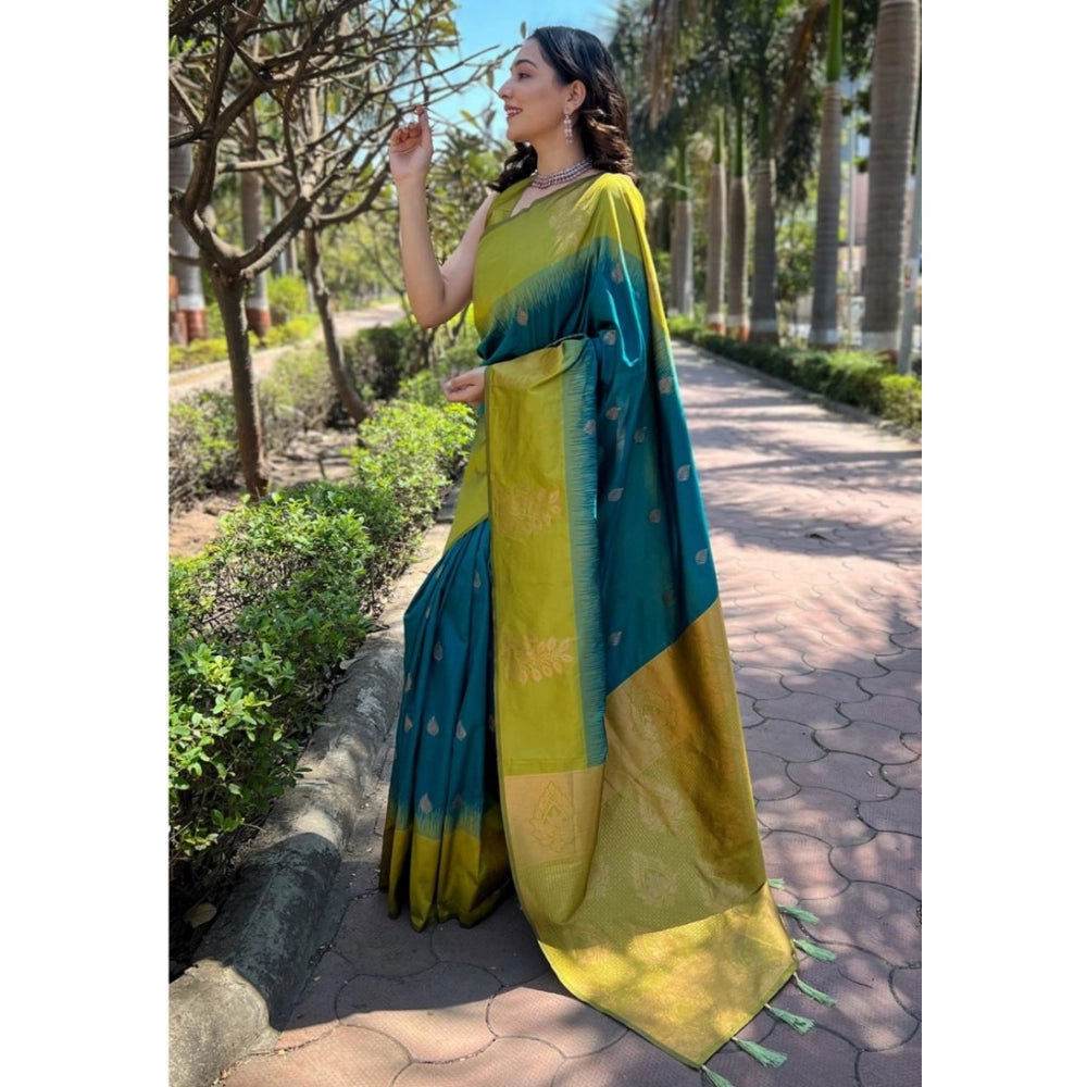 Women's Silk Printed Saree With Unstitched Blouse 5.5 Mtr (Rama)
