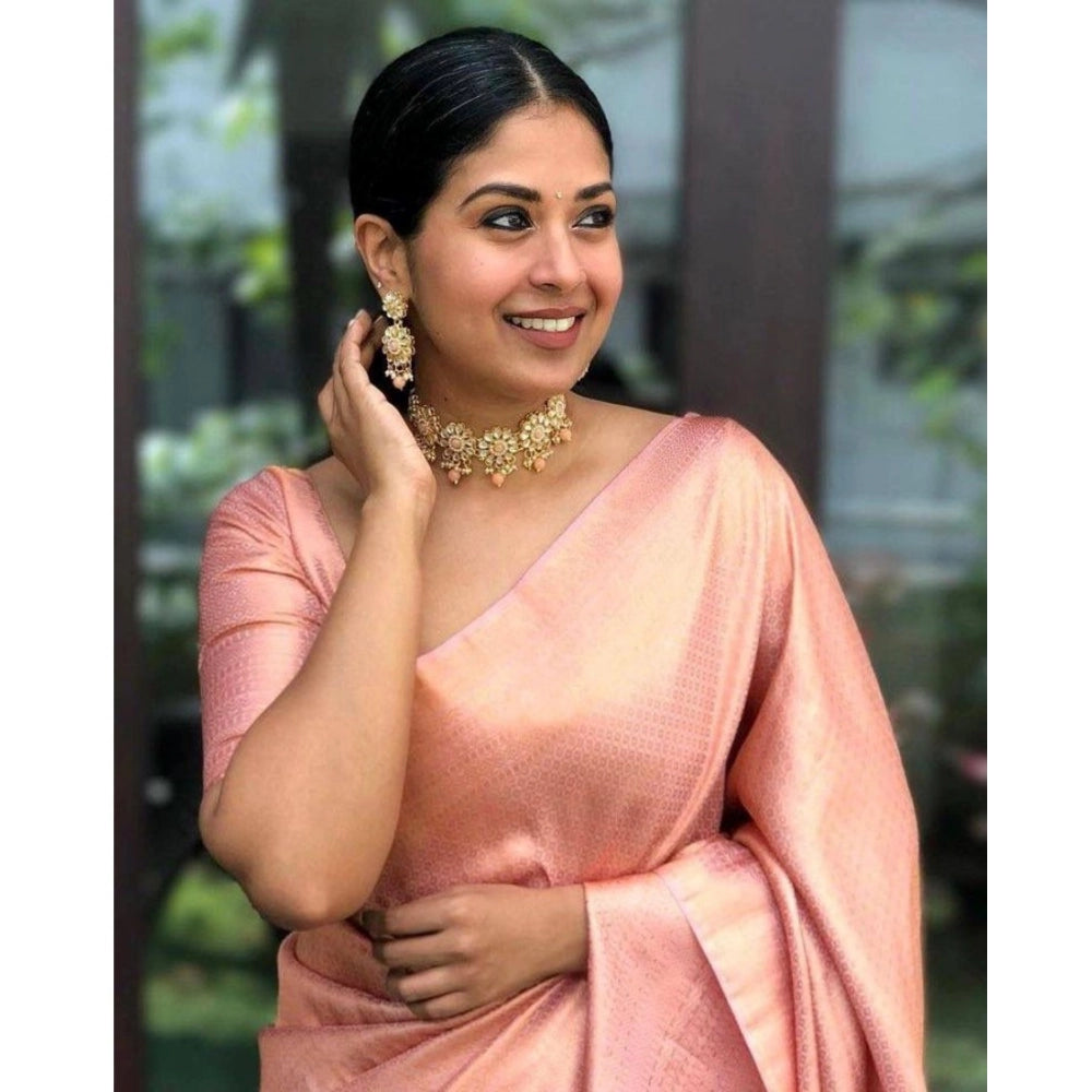 Women's Silk Printed Saree With Unstitched Blouse 5.5 Mtr (Peach)