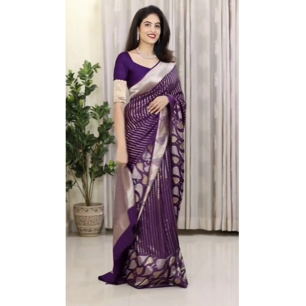 Women's Silk Printed Saree With Unstitched Blouse 5.5 Mtr (Purple)