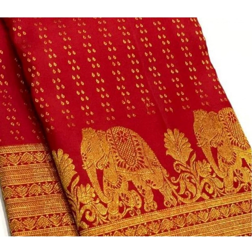 Women's Silk Printed Saree With Unstitched Blouse 5.5 Mtr (Red)