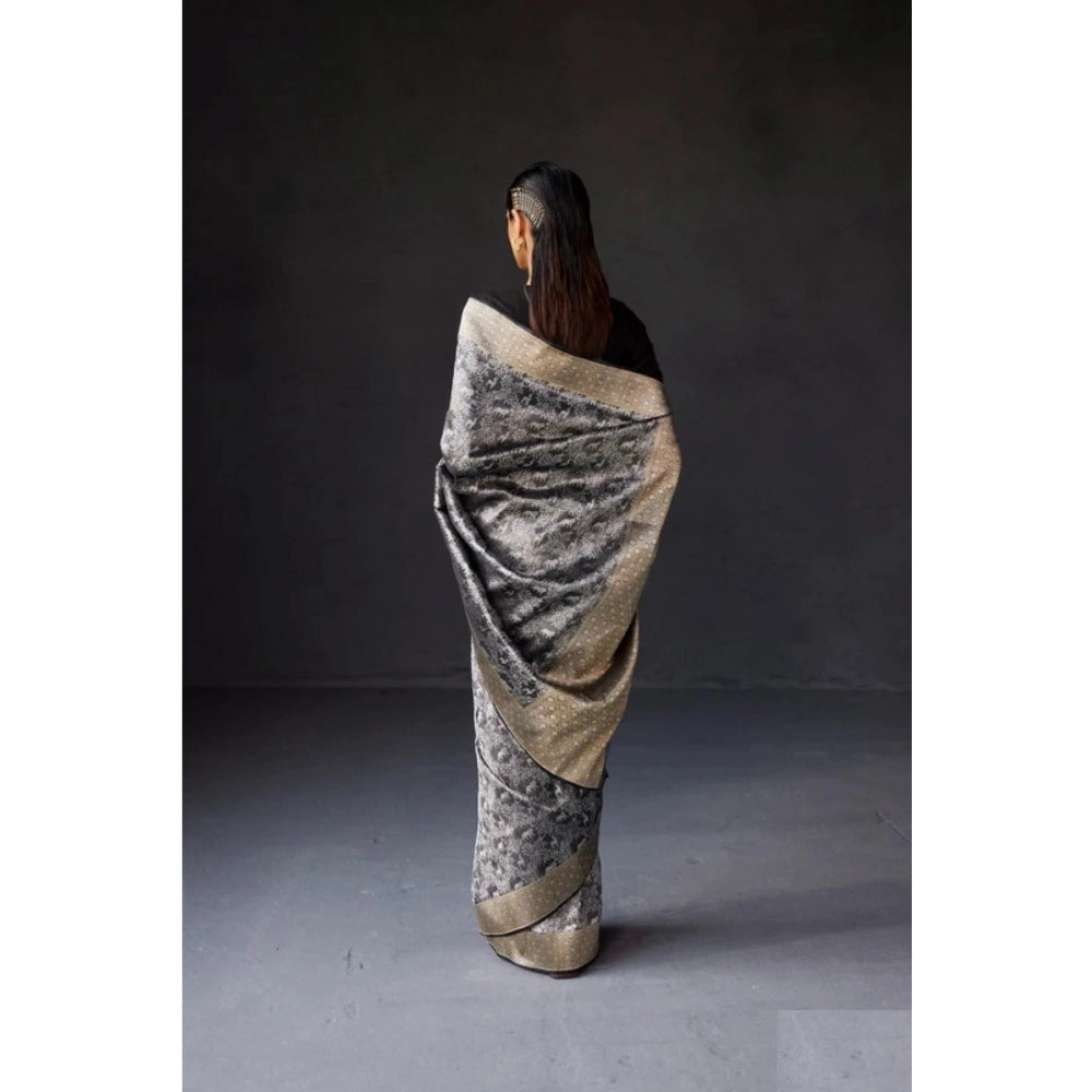 Women's Silk Printed Saree With Unstitched Blouse 5.5 Mtr (Grey)