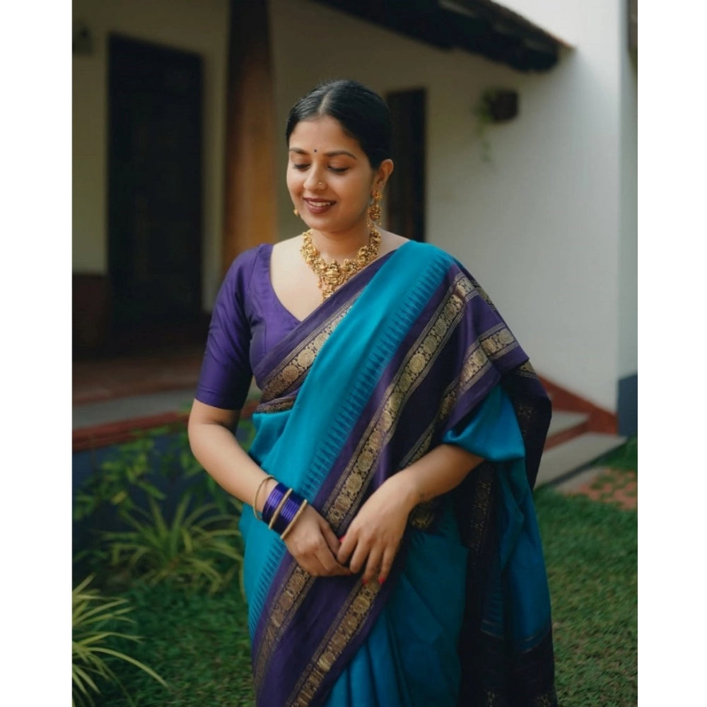 Women's Silk Printed Saree With Unstitched Blouse 5.5 Mtr (Blue)