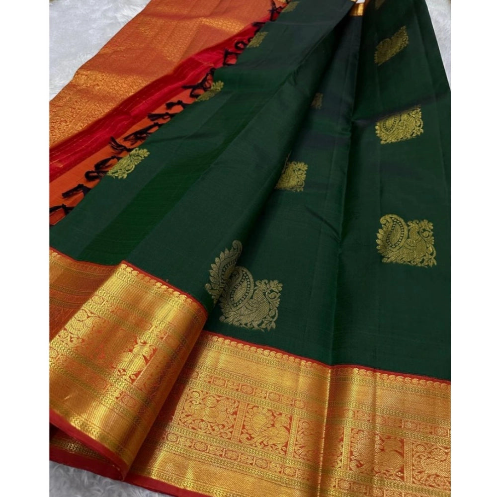 Women's Silk Printed Saree With Unstitched Blouse 5.5 Mtr (Green)