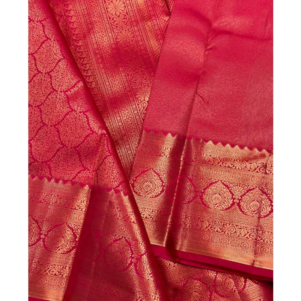 Women's Silk Printed Saree With Unstitched Blouse 5.5 Mtr (Rani Pink)