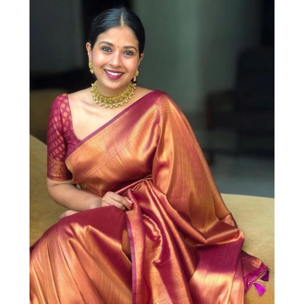 Women's Silk Printed Saree With Unstitched Blouse 5.5 Mtr (Maroon)
