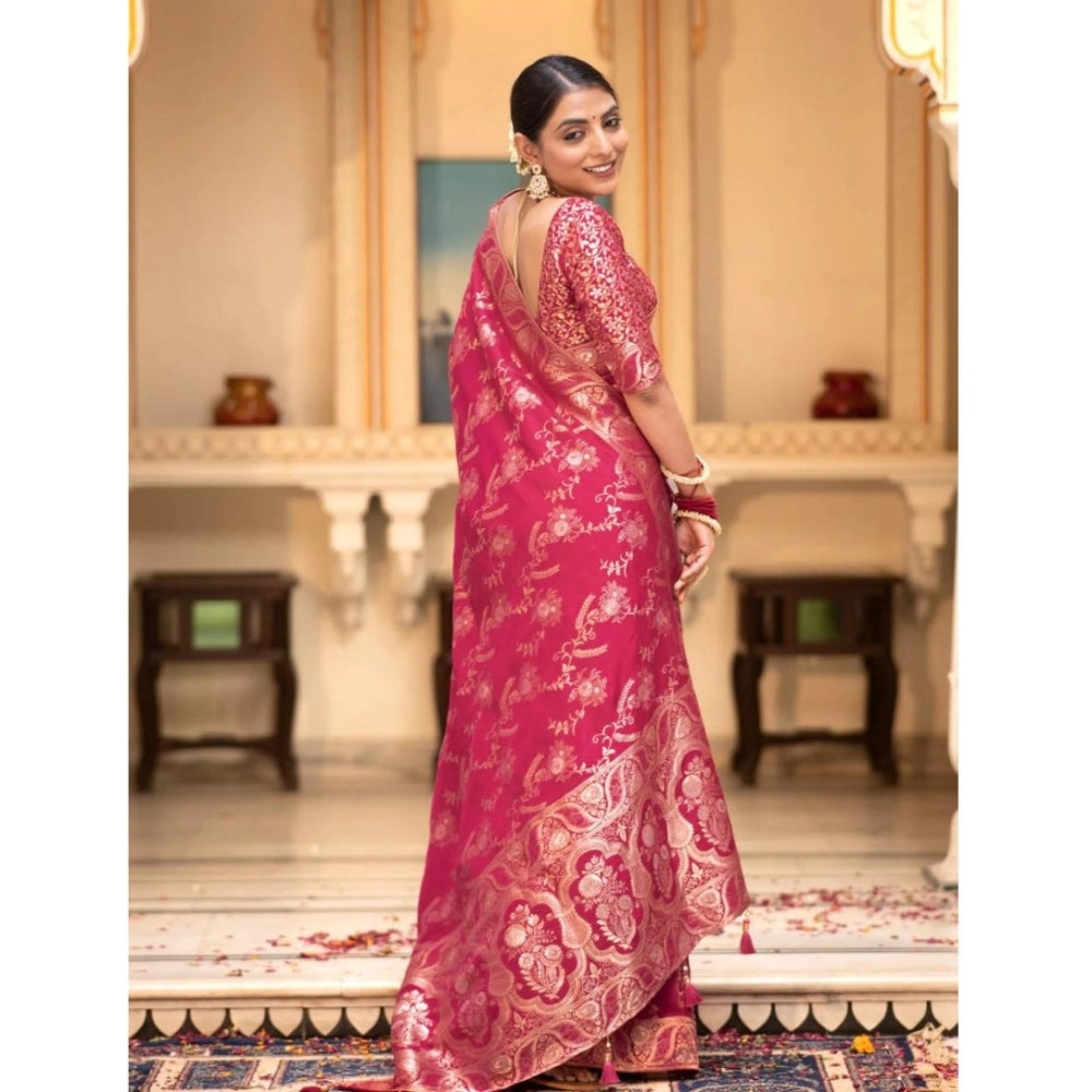 Women's Silk Printed Saree With Unstitched Blouse 5.5 Mtr (Pink)