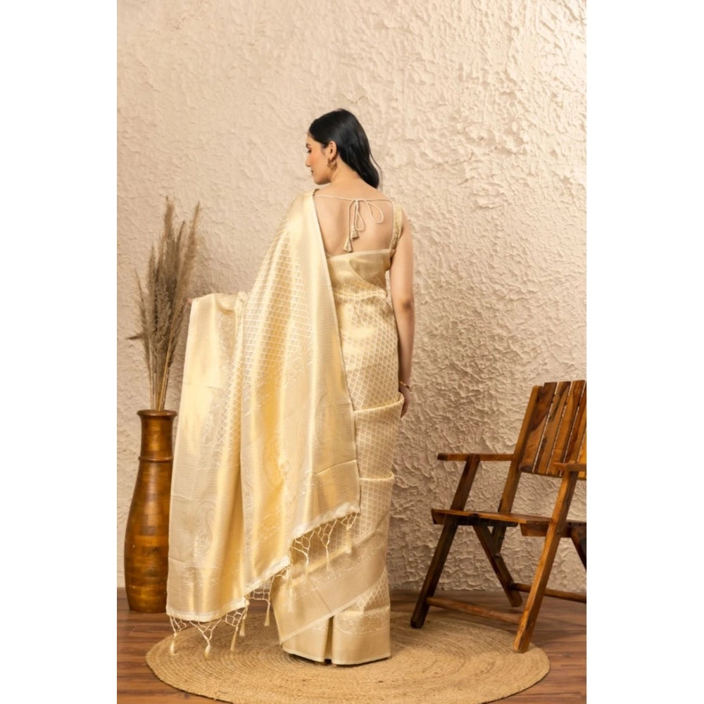 Women's Silk Printed Saree With Unstitched Blouse 5.5 Mtr (Gold)