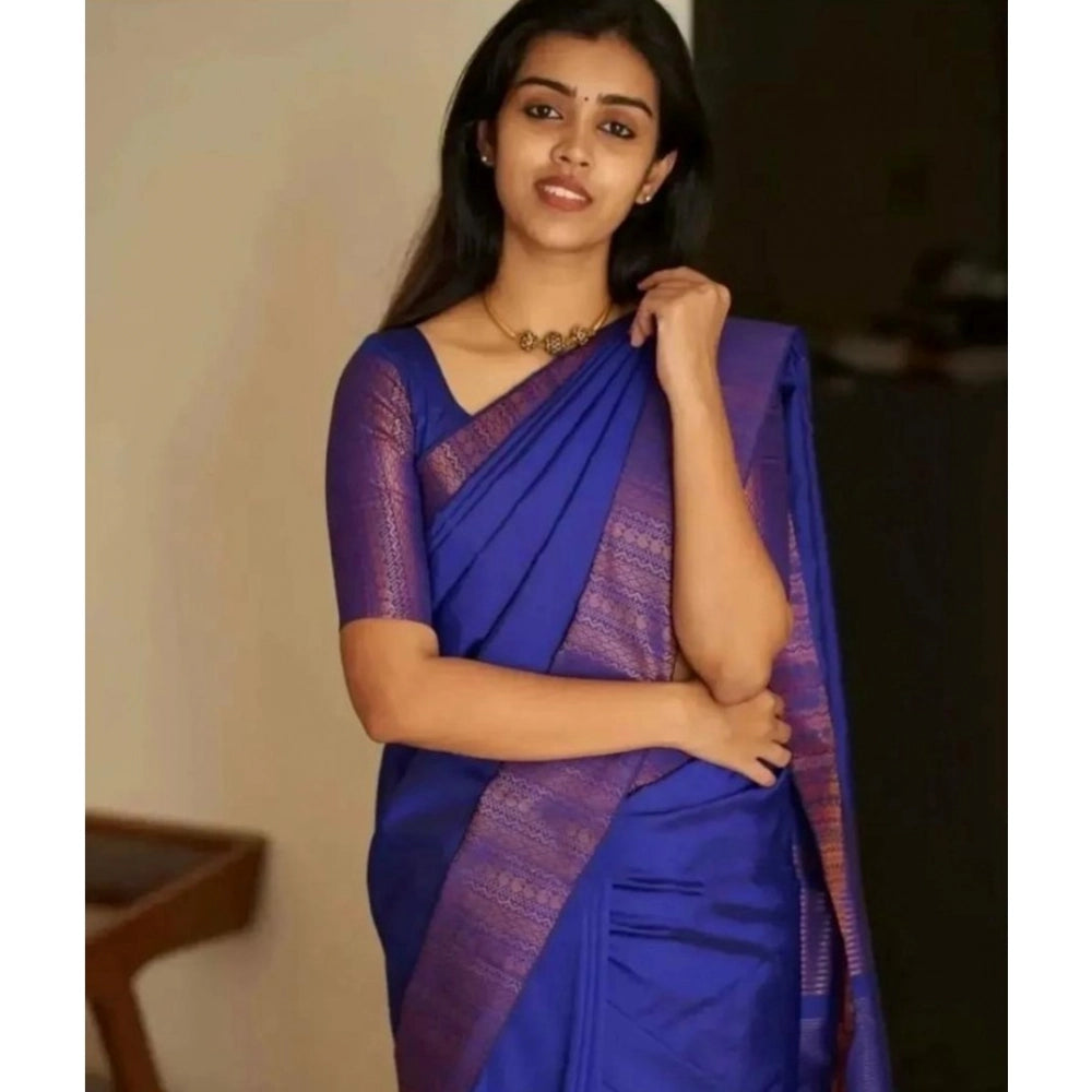 Women's Silk Printed Saree With Unstitched Blouse 5.5 Mtr (Blue)
