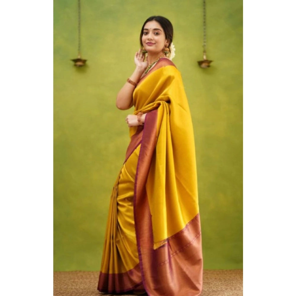 Women's Silk Printed Saree With Unstitched Blouse 5.5 Mtr (Yellow)