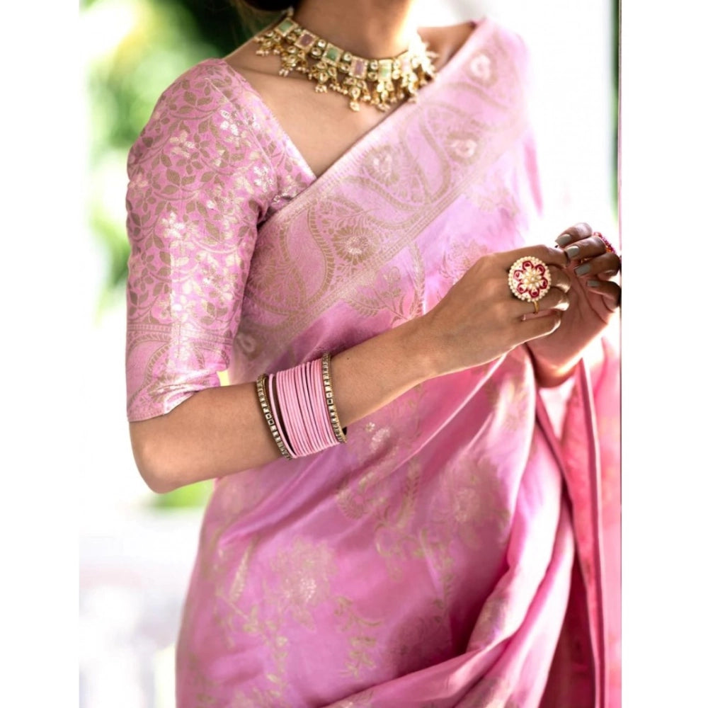 Women's Silk Printed Saree With Unstitched Blouse 5.5 Mtr (Pink)