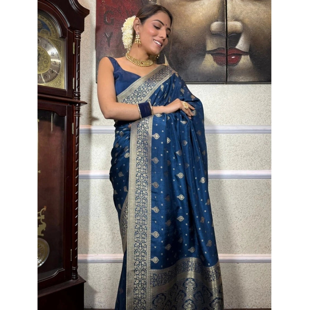 Women's Silk Printed Saree With Unstitched Blouse 5.5 Mtr (Rama)