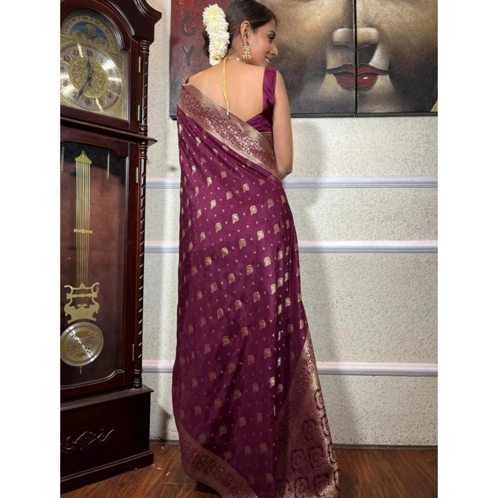 Women's Silk Printed Saree With Unstitched Blouse 5.5 Mtr (Wine)