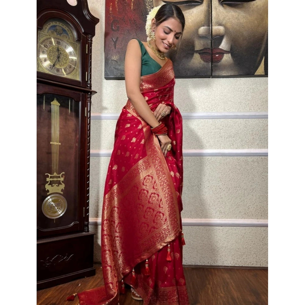 Women's Silk Printed Saree With Unstitched Blouse 5.5 Mtr (Red)
