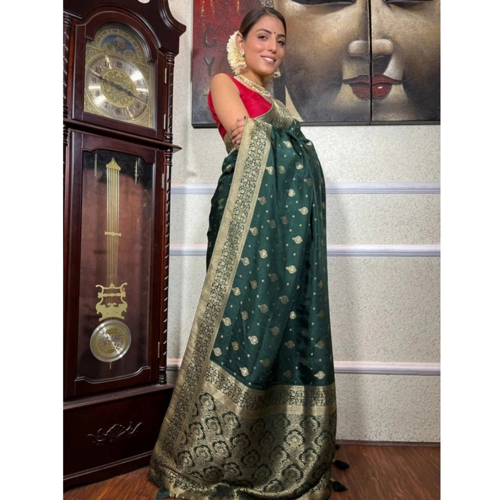 Women's Silk Printed Saree With Unstitched Blouse 5.5 Mtr (Green)
