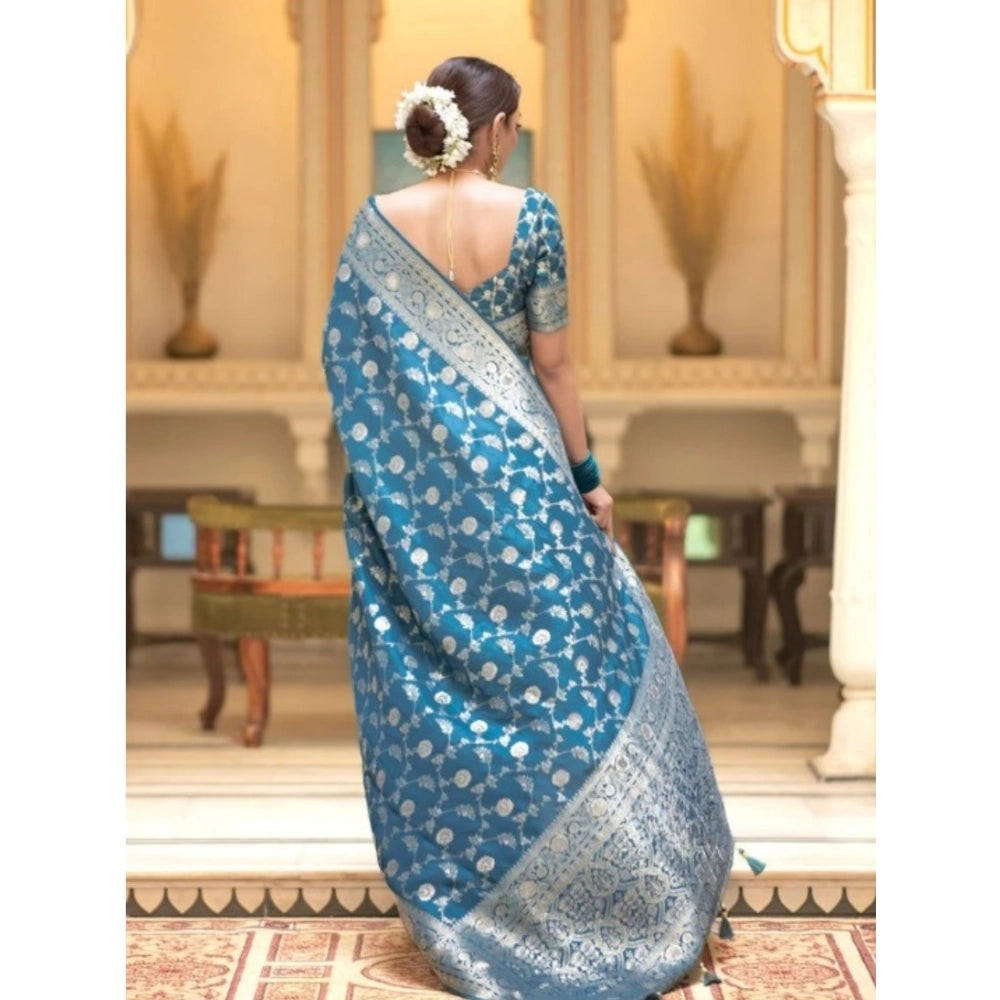 Women's Silk Printed Saree With Unstitched Blouse 5.5 Mtr (Rama)