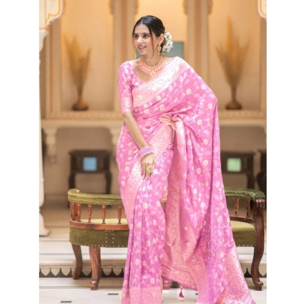 Women's Silk Printed Saree With Unstitched Blouse 5.5 Mtr (Pink)