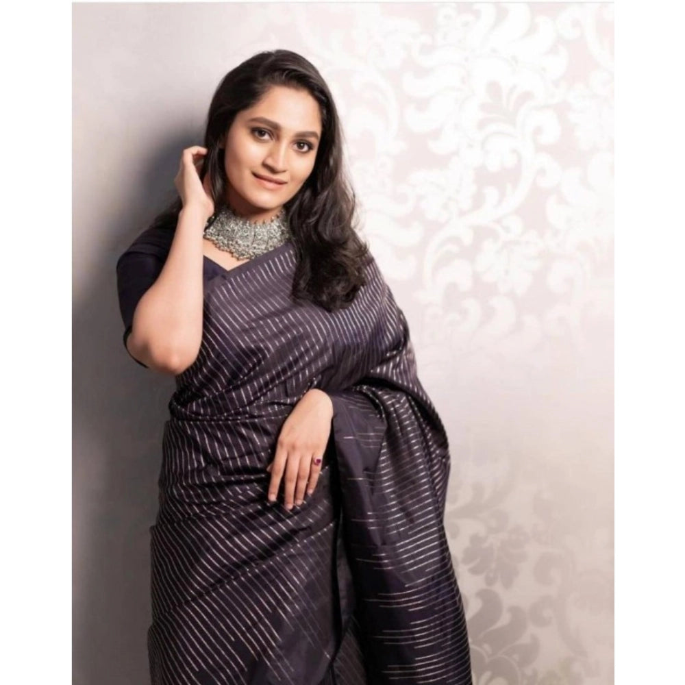 Women's Silk Printed Saree With Unstitched Blouse 5.5 Mtr (Black)