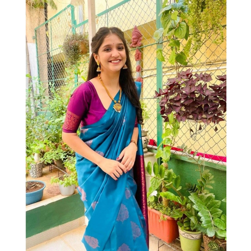 Women's Silk Printed Saree With Unstitched Blouse 5.5 Mtr (Rama)