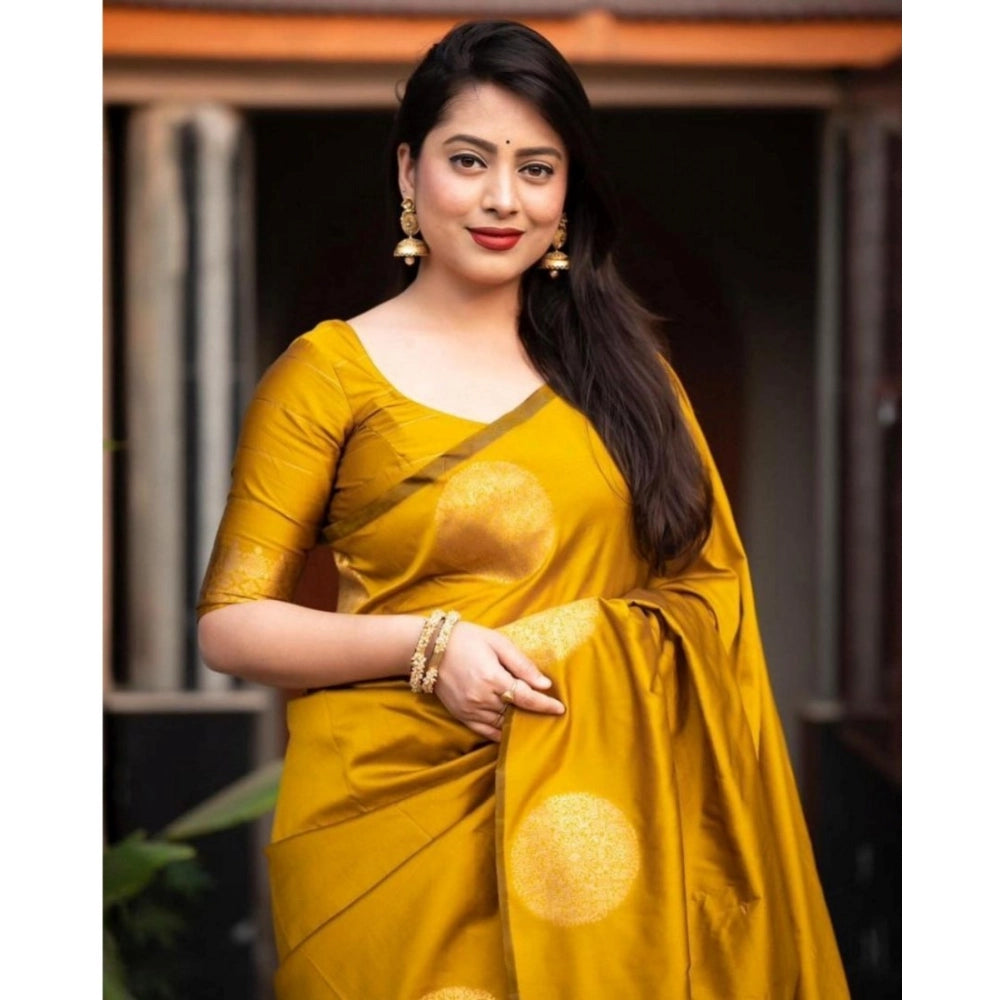 Women's Silk Printed Saree With Unstitched Blouse 5.5 Mtr (Yellow)