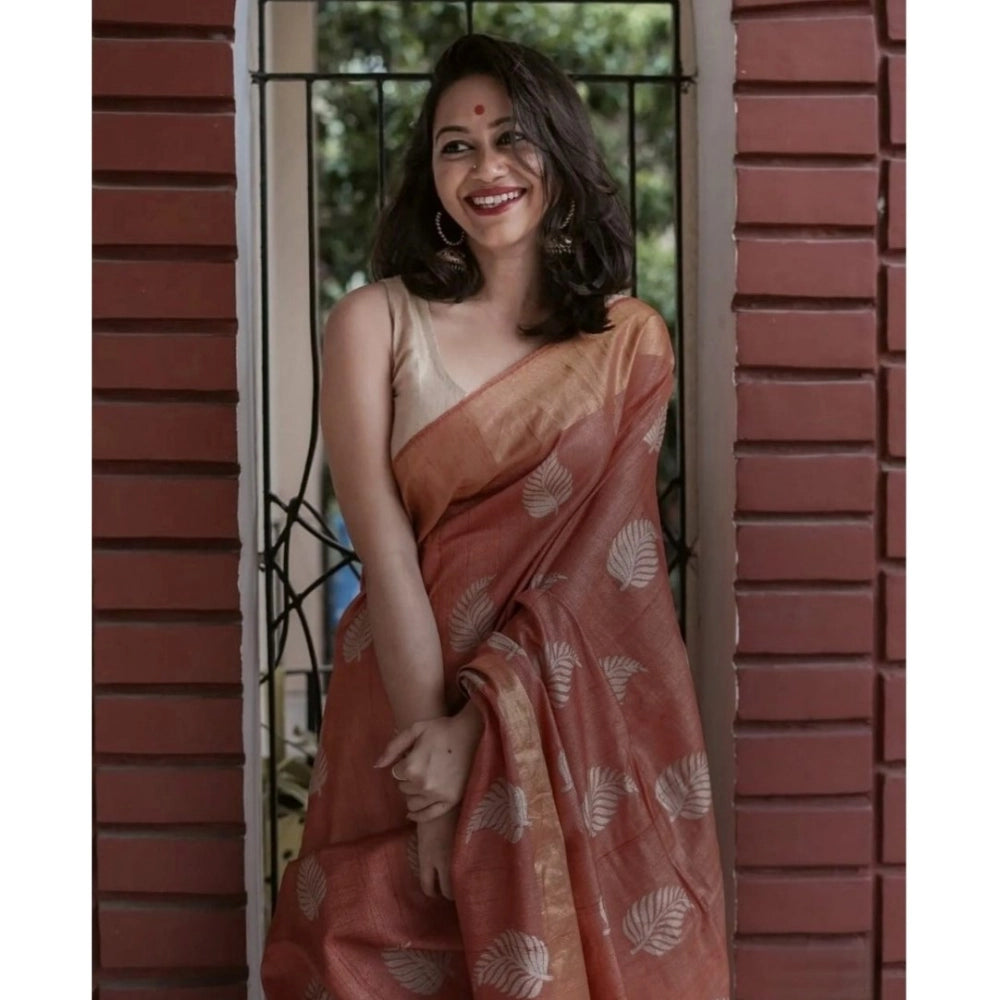 Women's Silk Printed Saree With Unstitched Blouse 5.5 Mtr (Maroon)