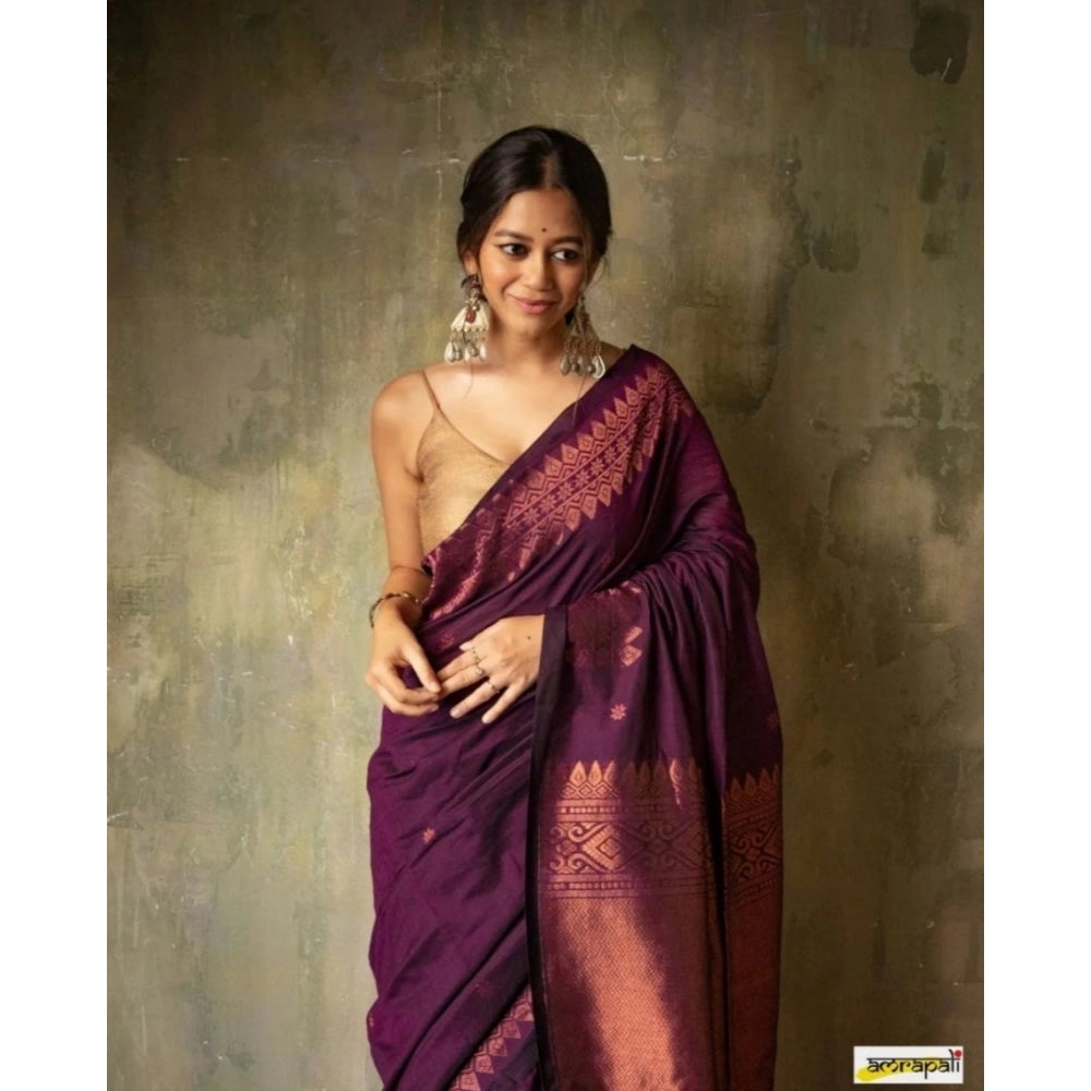 Women's Silk Printed Saree With Unstitched Blouse 5.5 Mtr (Wine)