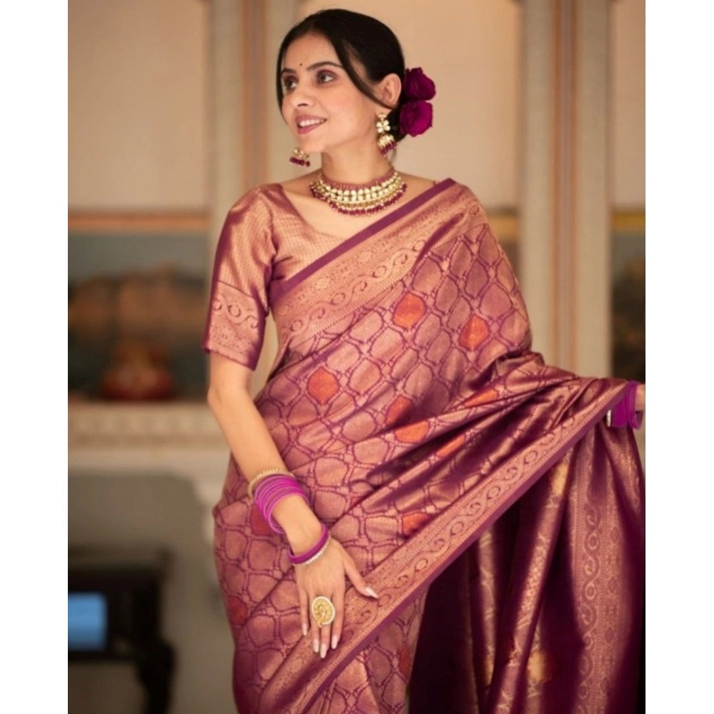 Women's Silk Printed Saree With Unstitched Blouse 5.5 Mtr (Wine)