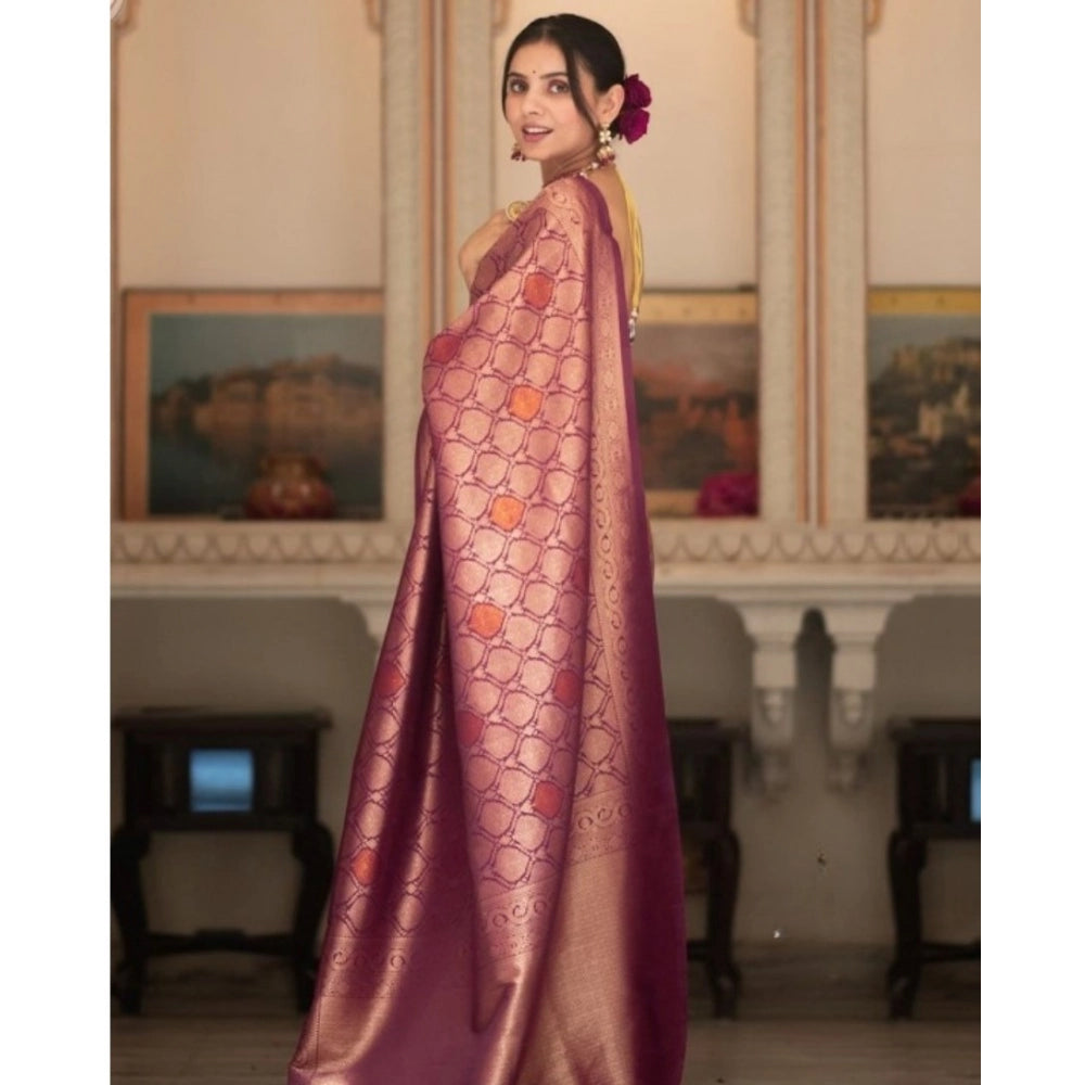 Women's Silk Printed Saree With Unstitched Blouse 5.5 Mtr (Wine)