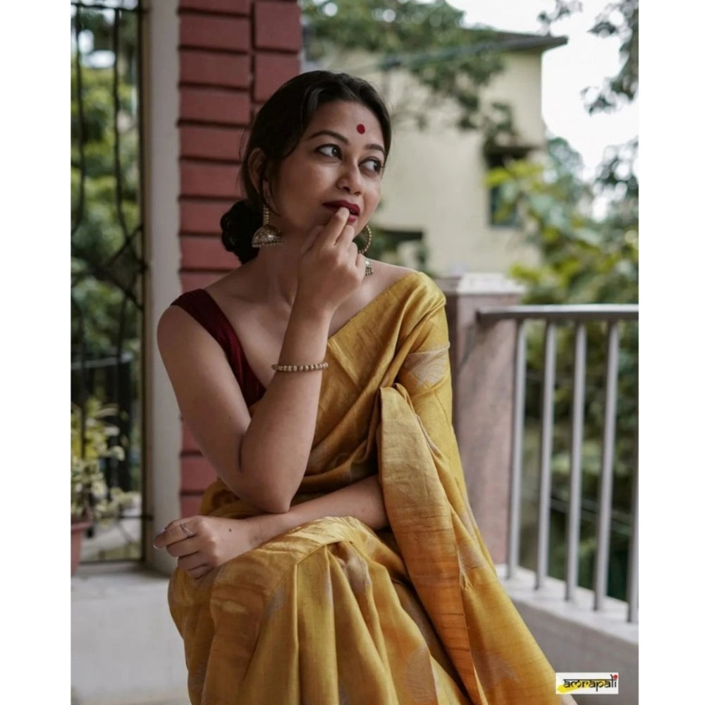 Women's Silk Printed Saree With Unstitched Blouse 5.5 Mtr (Yellow)