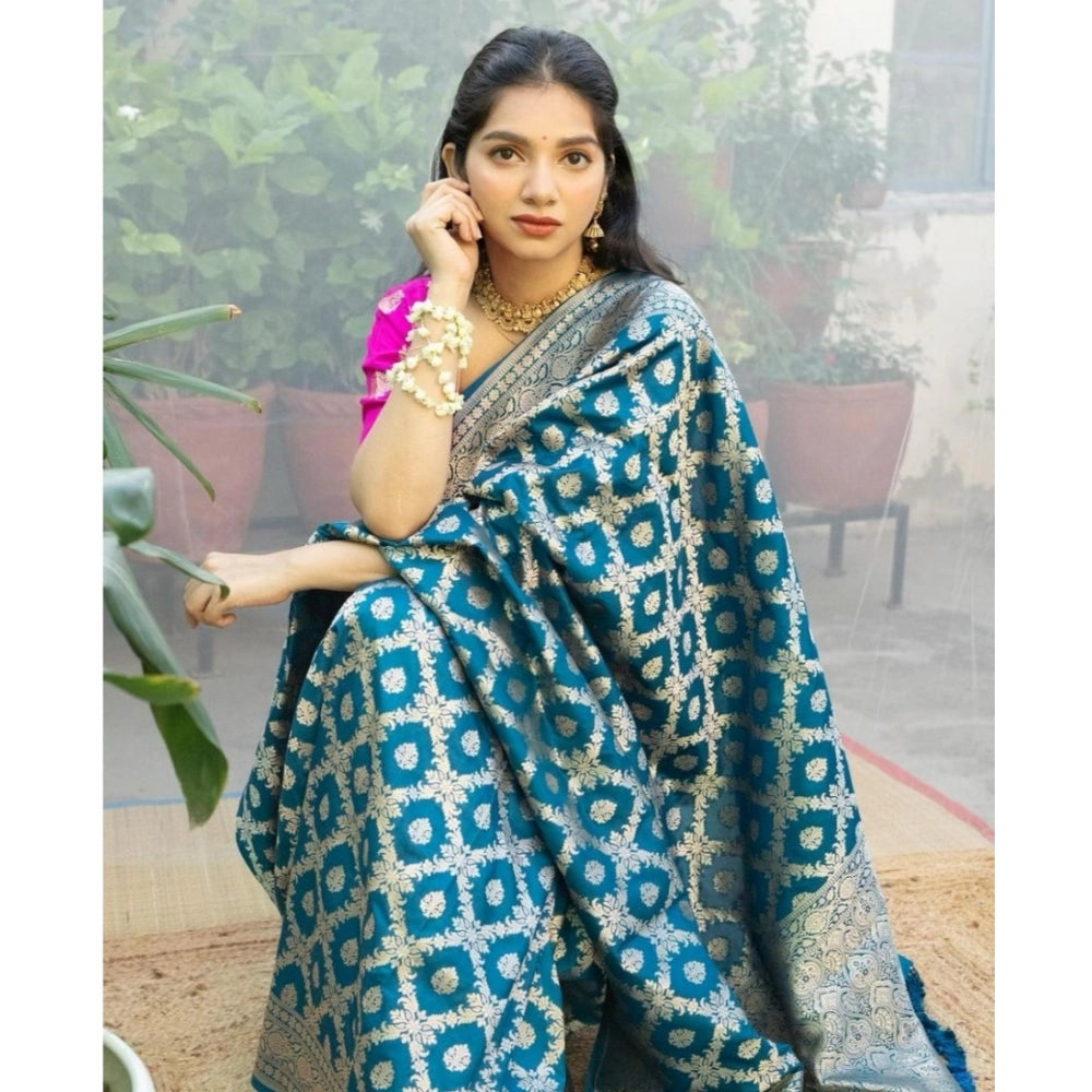 Women's Silk Printed Saree With Unstitched Blouse 5.5 Mtr (Sky Blue)