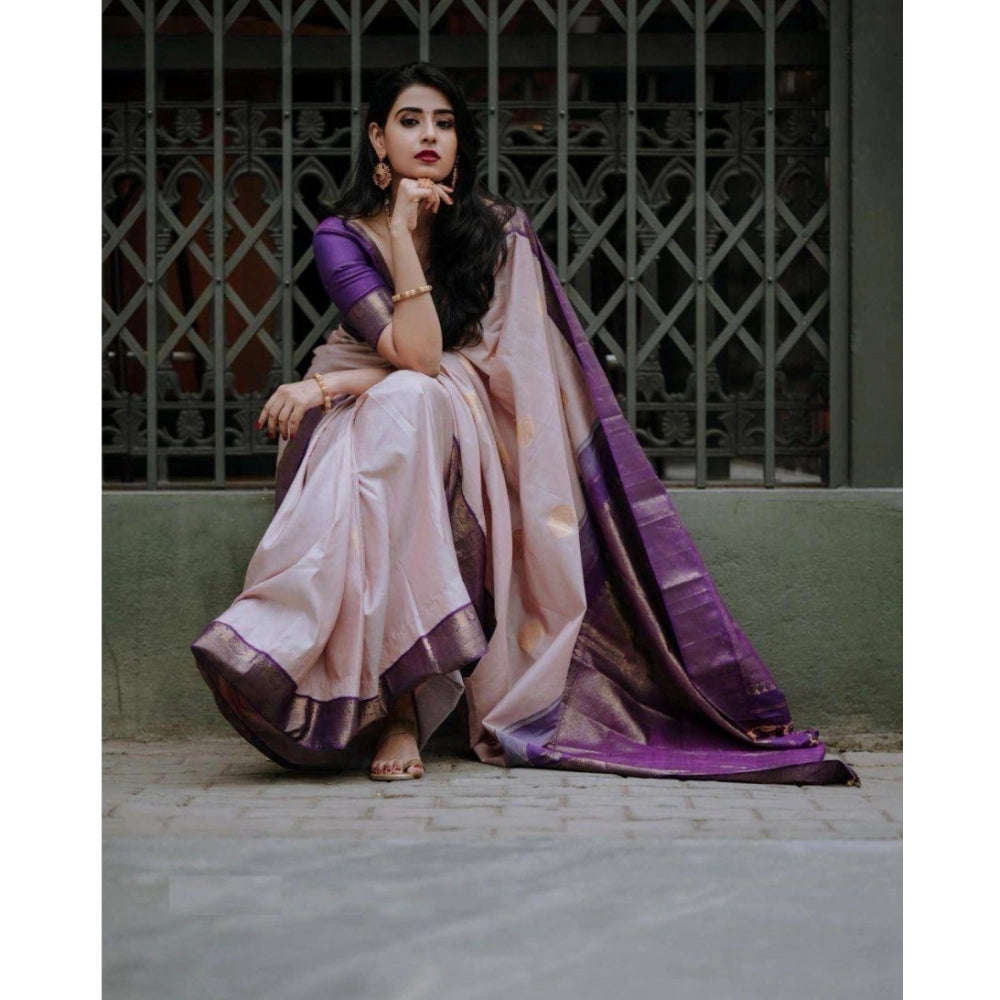 Women's Silk Printed Saree With Unstitched Blouse 5.5 Mtr (Purple)