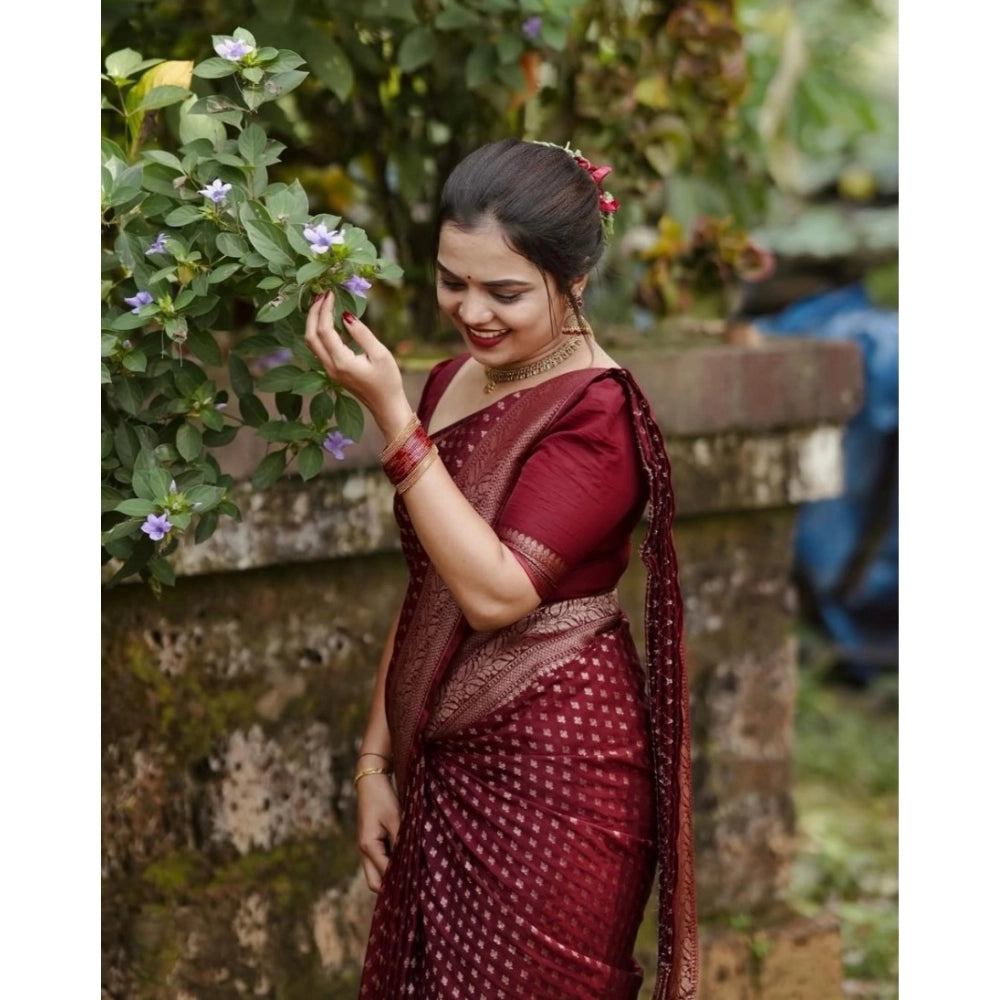 Women's Silk Printed Saree With Unstitched Blouse 5.5 Mtr (Maroon)