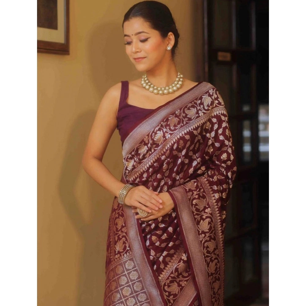 Women's Silk Printed Saree With Unstitched Blouse 5.5 Mtr (Maroon)