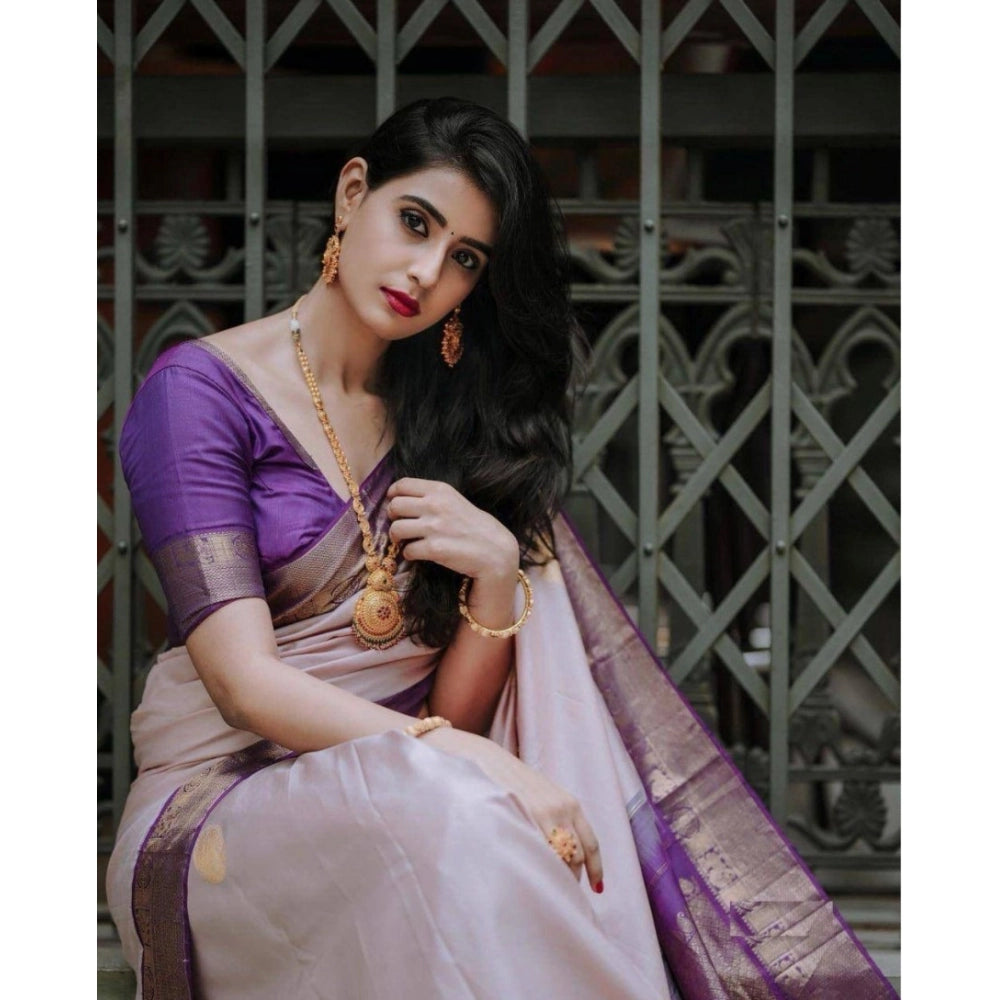 Women's Silk Printed Saree With Unstitched Blouse 5.5 Mtr (Purple)