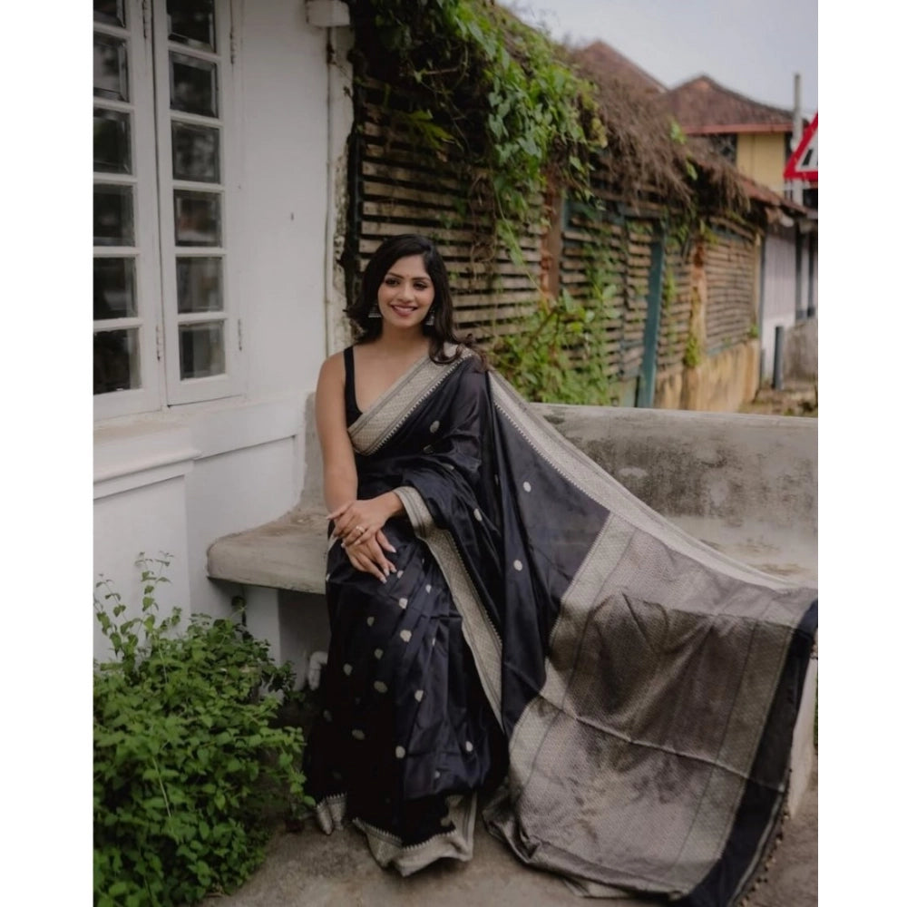 Women's Silk Printed Saree With Unstitched Blouse 5.5 Mtr (Black)