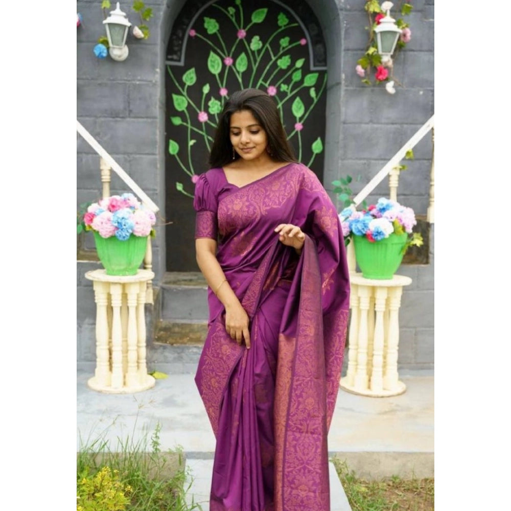 Women's Silk Printed Saree With Unstitched Blouse 5.5 Mtr (Purple)